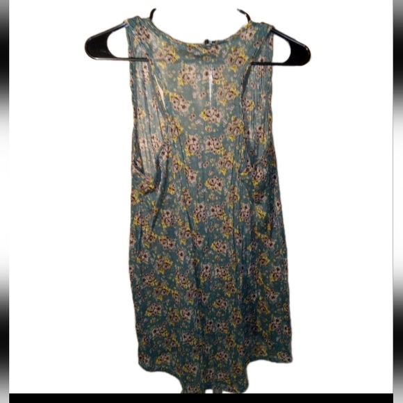 Free People Green Floral Semi Sheer Tunic Tank Top Medium - Picture 2 of 7
